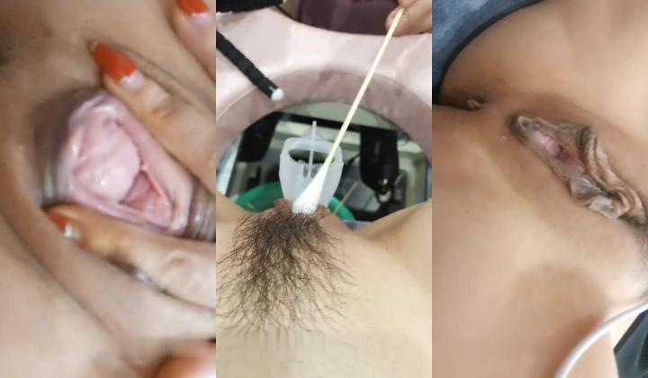 富婆的阴部护理，修逼毛洗阴道，阴部紧缩，逼逼特写